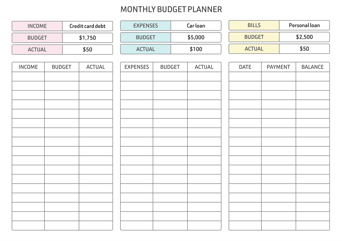 Monthly Budget for Personal Finance