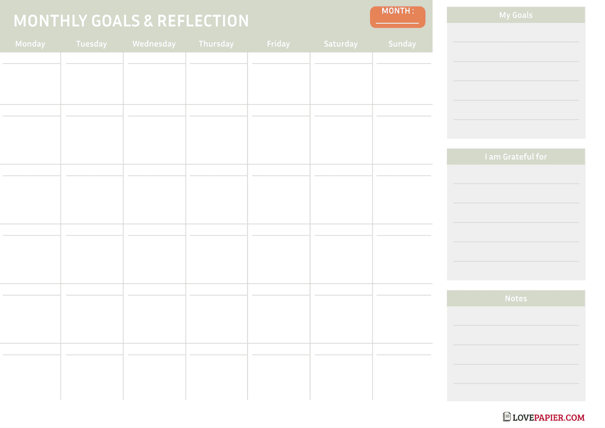 Monthly Goals Template - Sage Color