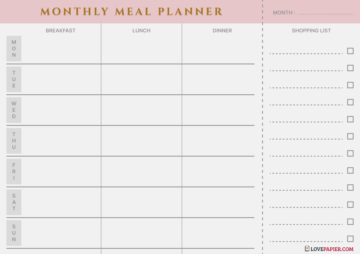 Minimalist Pink Meal Planner