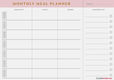 Monthly Menu Planner