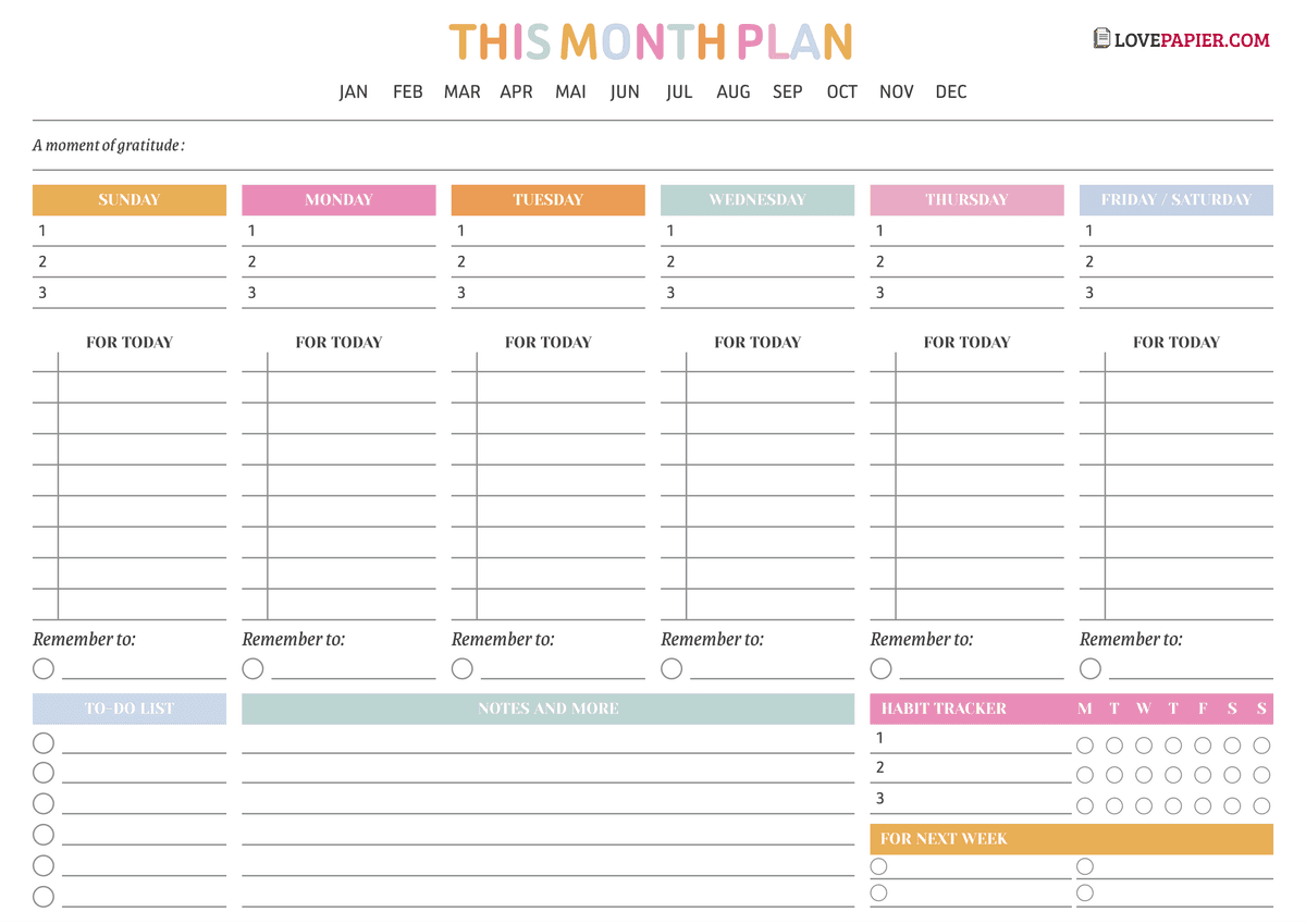 Colorful Multi Purpose Schedule