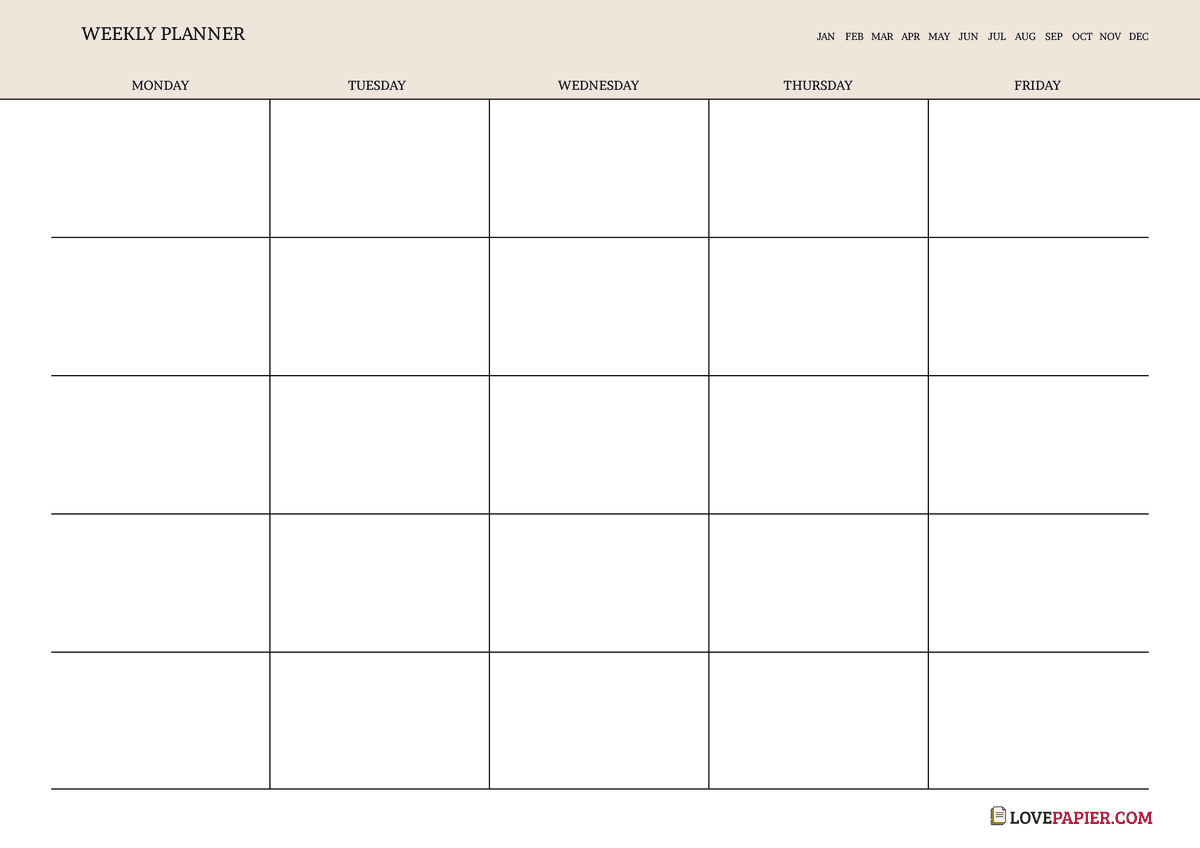 Cream 5 Days Weekly Planner