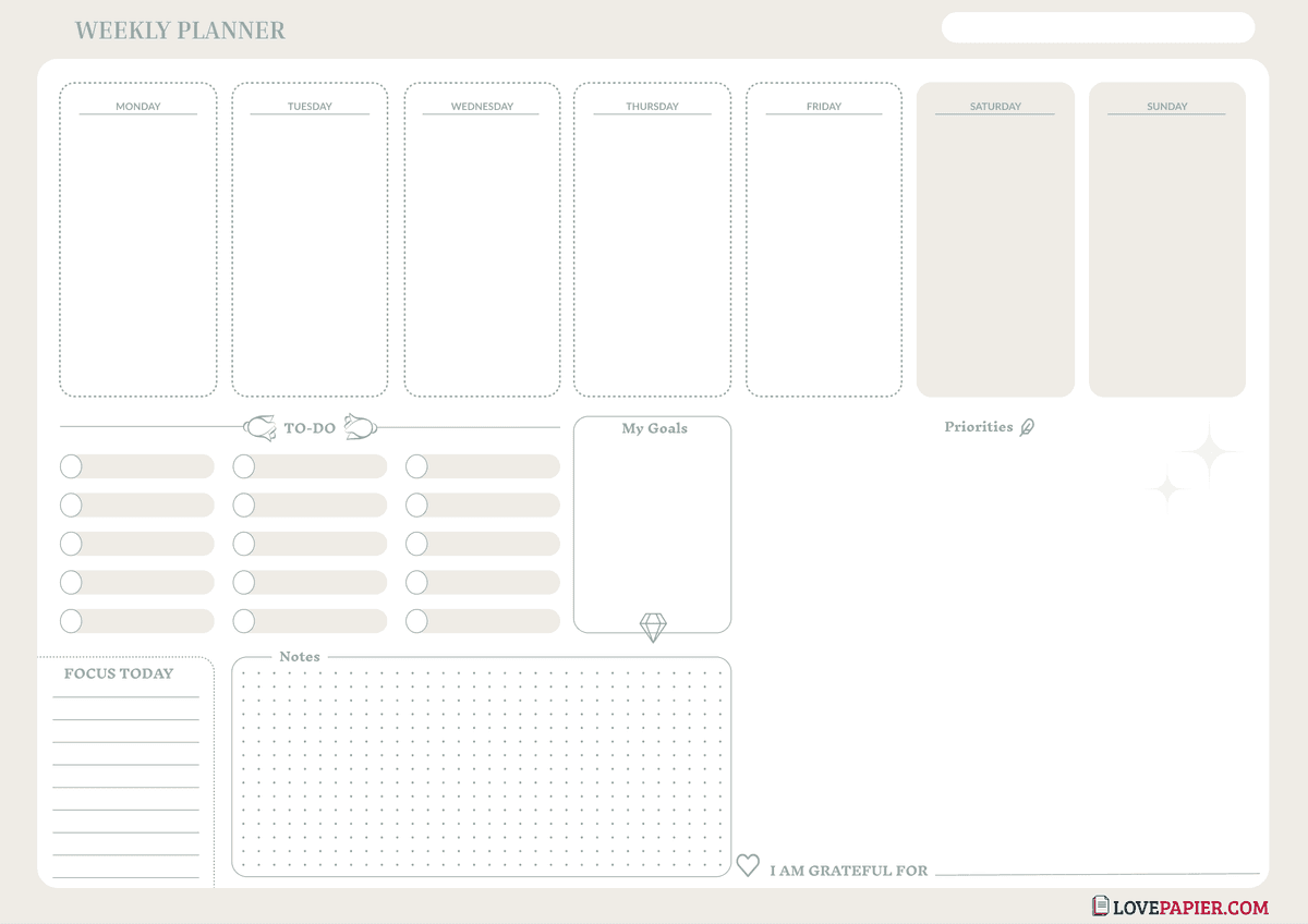 Cream 7 Days Weekly Planner