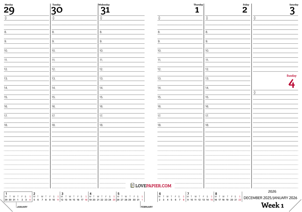 One Week Per Page - Minimalist & Clean