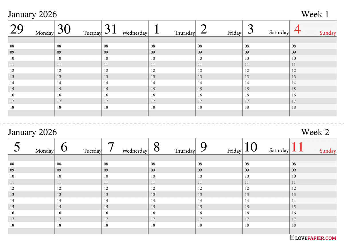 Two Weeks Per Page - Simple Design