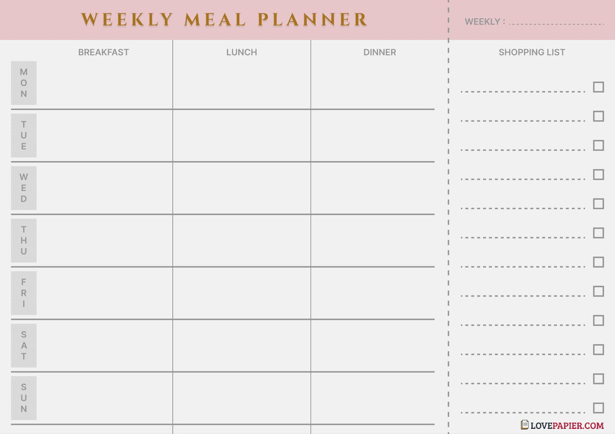 Weekly Meal Planner - Pink Template