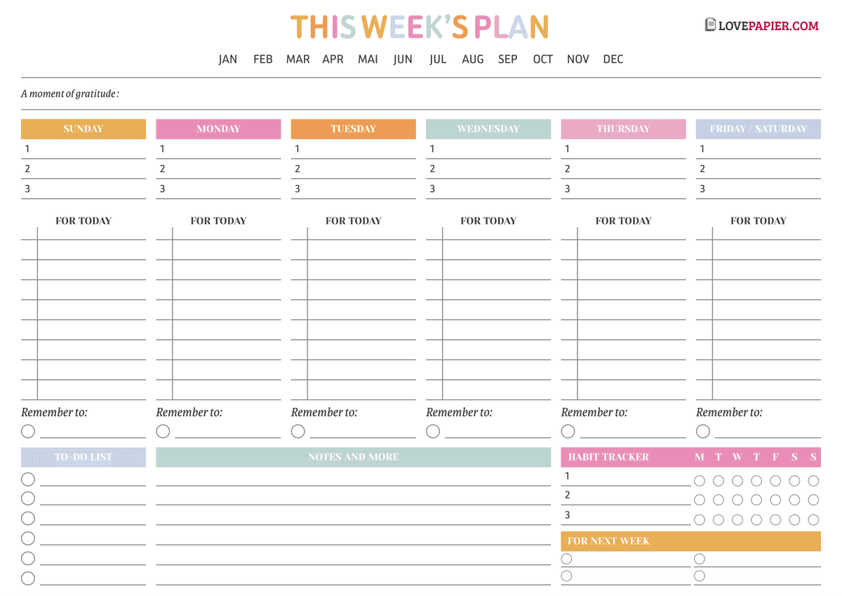 Colorful Weekly Schedule